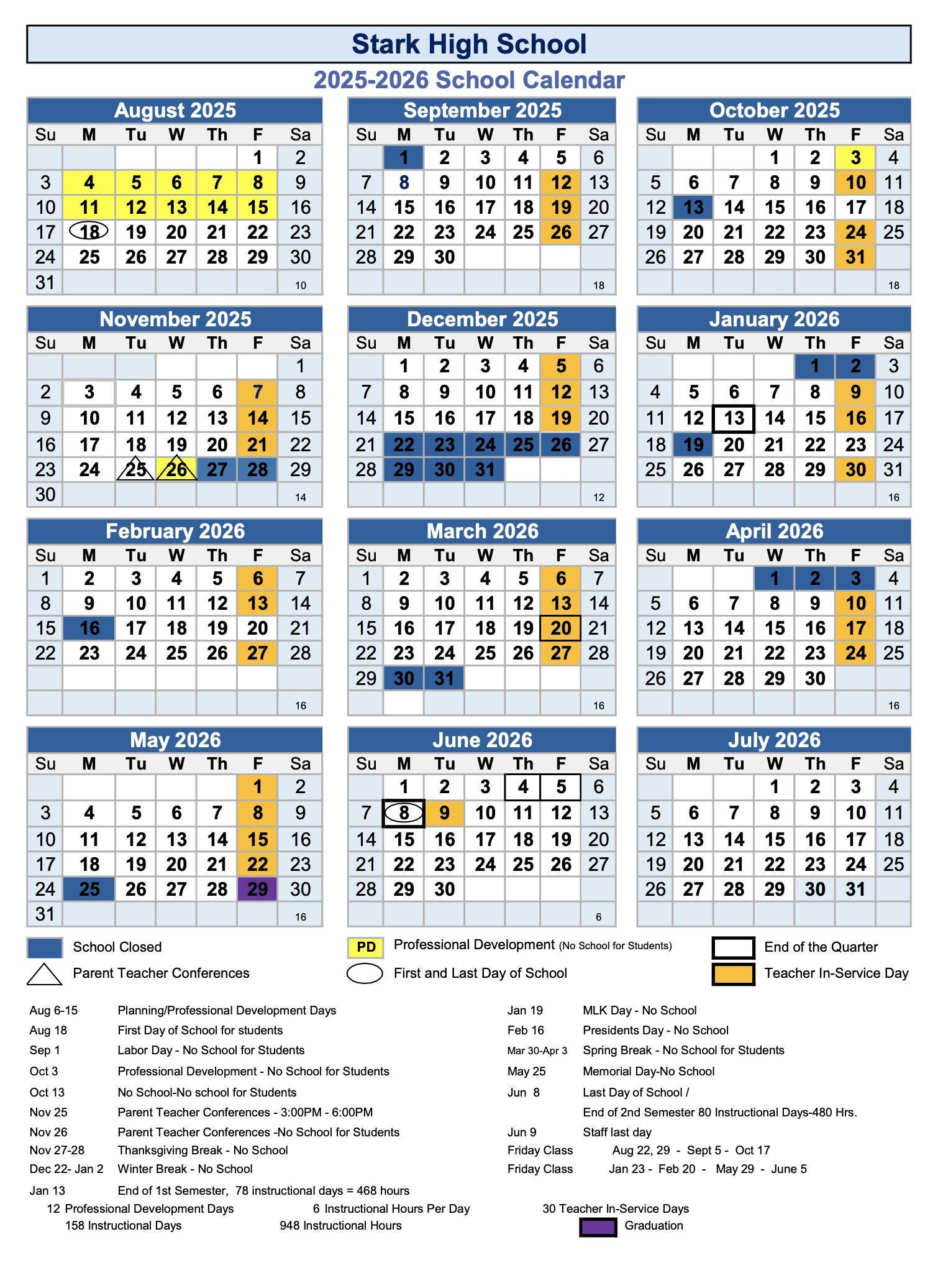2025-2026 Calendar | Stark High School